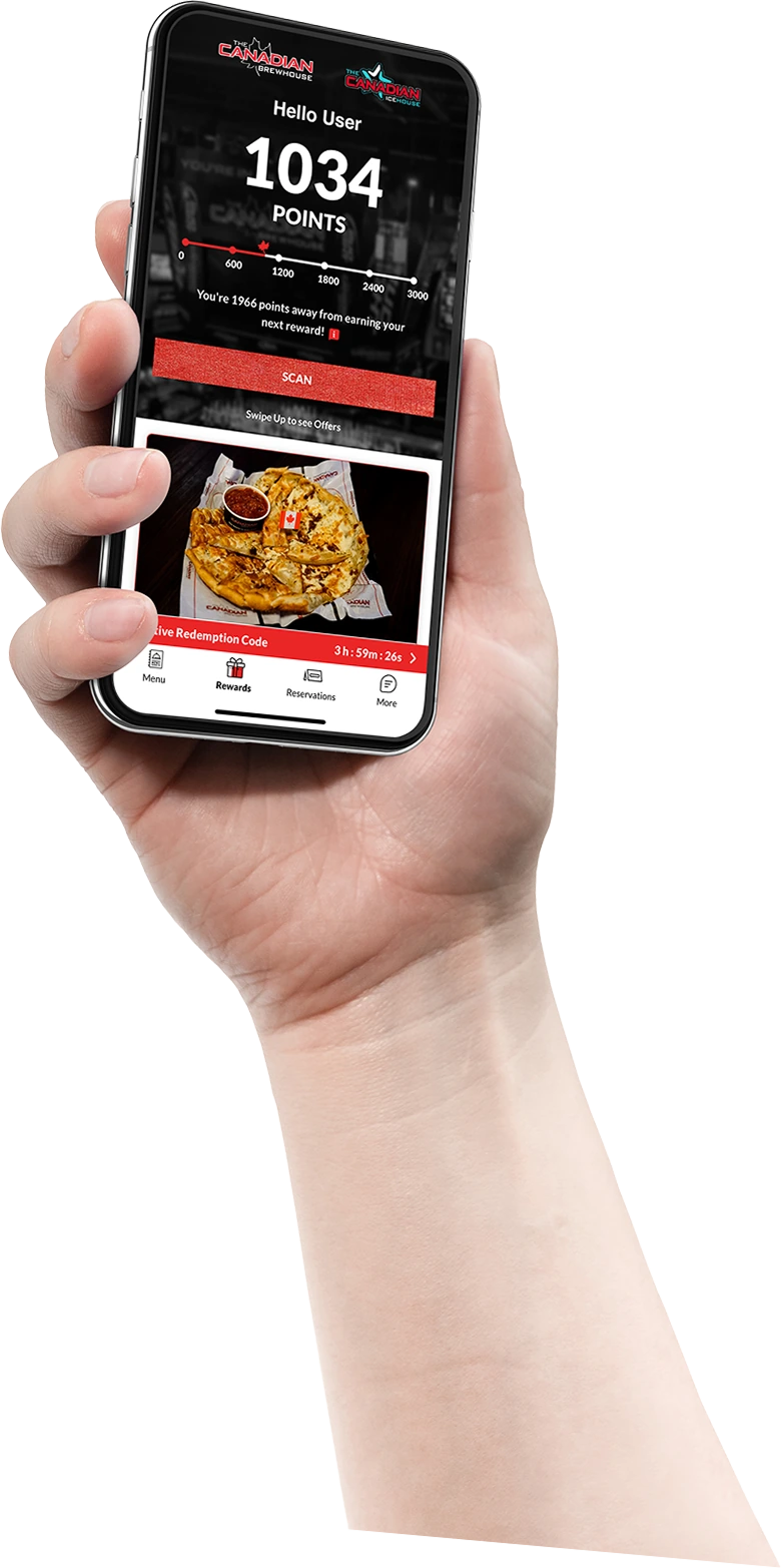 The Canadian Brewhouse rewards app on a phone